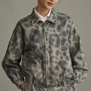 Anthropologie Pilcro Rylie Bomber Jacket Grey Leopard L